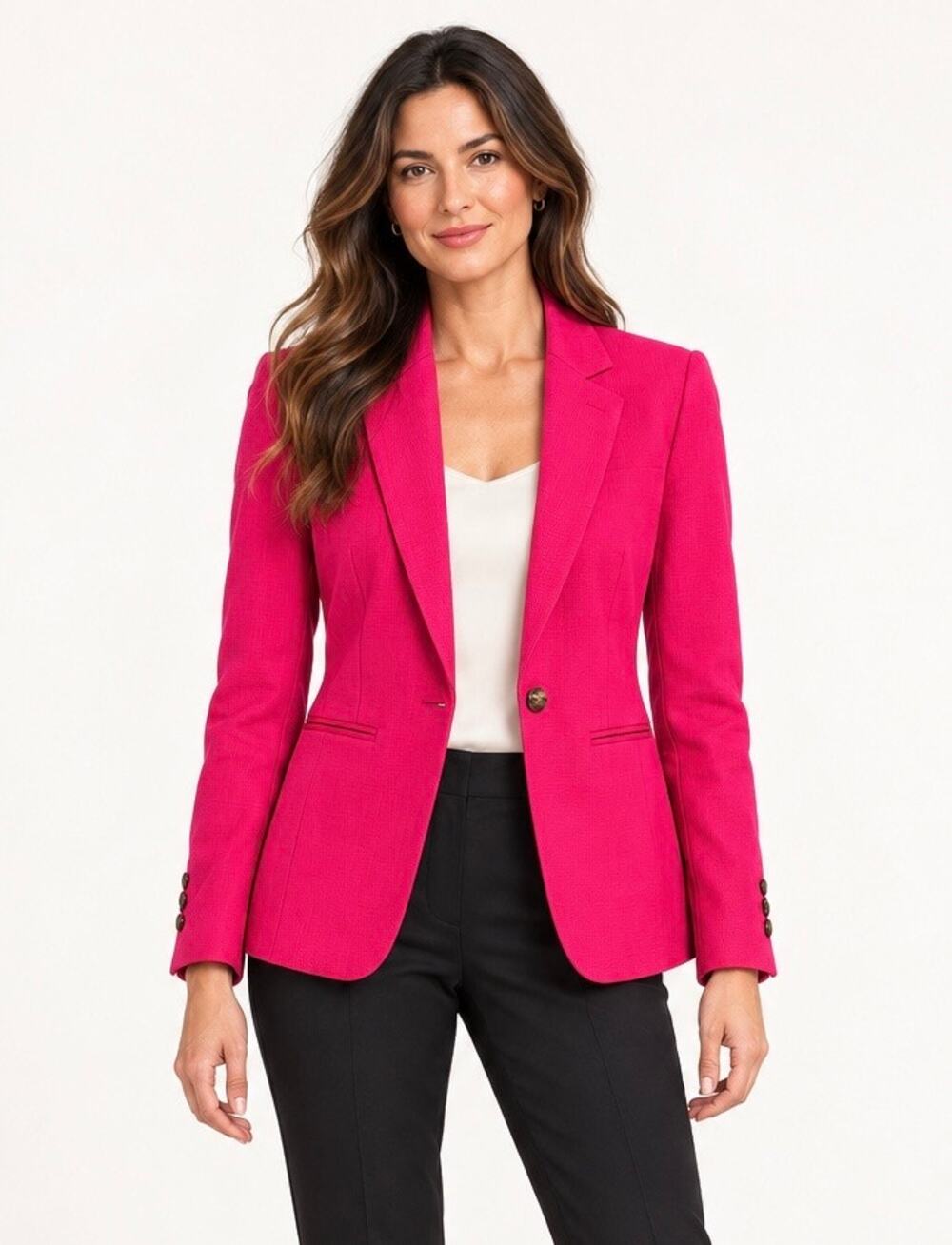 Ann Taylor Hot Pink Fuchsia One Button Blazer Women’s Size 2